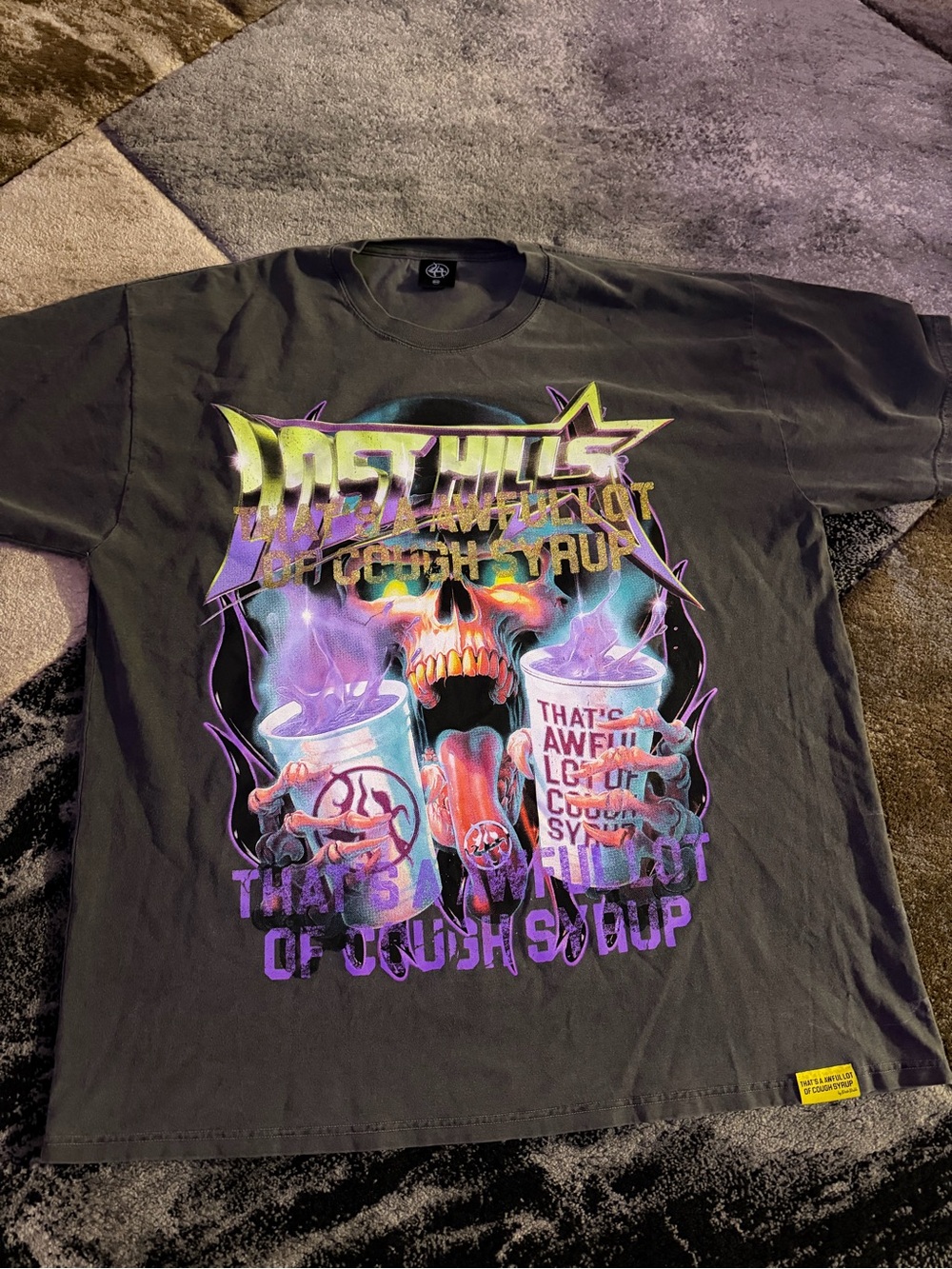 Unknown Brand Men’s Black Graphic Long Sleeve Tee - Neon Skull Design